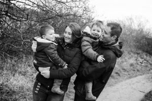 balck and white capture of family