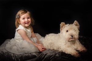 little girl and her pet dog