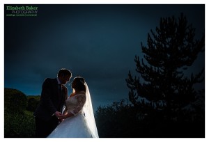 bride and groom night time shot