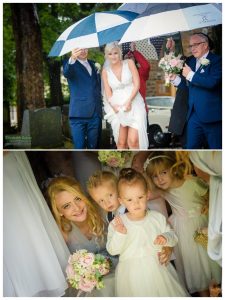 bride arrives in the rain captured the faces