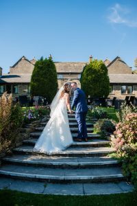 Bride and groom walking away
