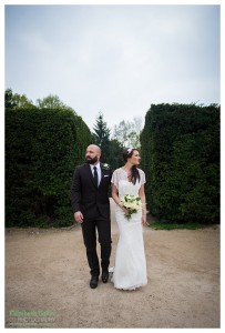 bride and groom walking and looking in other directions