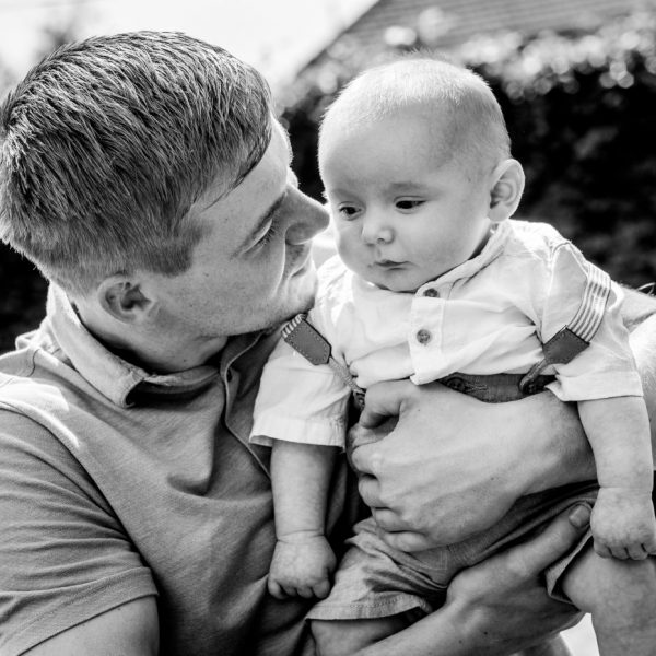 black and white of father and son