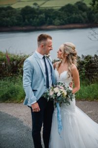 bride and groom at picturesque location