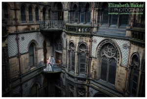 exterior of town hall bridal portrait