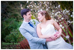 bride and groom in garden