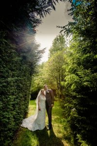 bridal landscape portrait in the trees