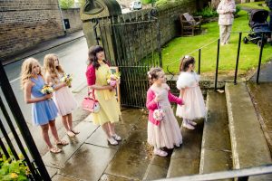 bridesmaids on steps