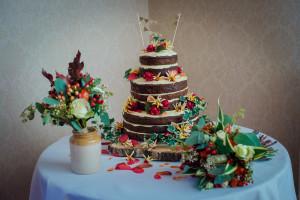 wedding cake and flowers