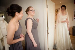 Bridesmaids see bride for first look