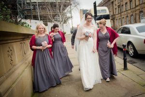 walking into venue nervous looking bride