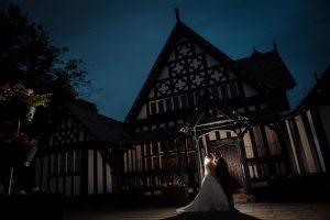 night time shot newlyweds
