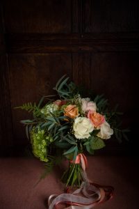 bouquet by rustic door
