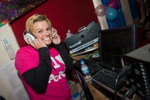 Kerry Katona playing dj for Popkidz children's party venue