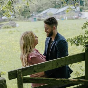square framed photo couple looking at each other