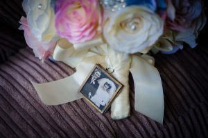close-up of photograph with grandparents' wedding