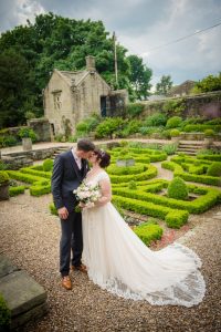 maze garden with newlyweds