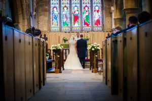 up the aisle shot of bride and groom
