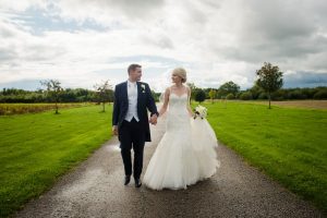 bride and groom walking