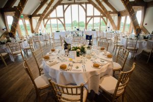 barn with tables set for dining