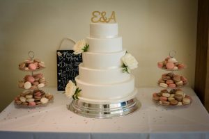 wedding cake and macaroons