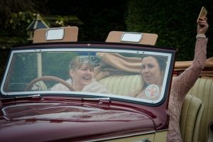 ladies in vintage car