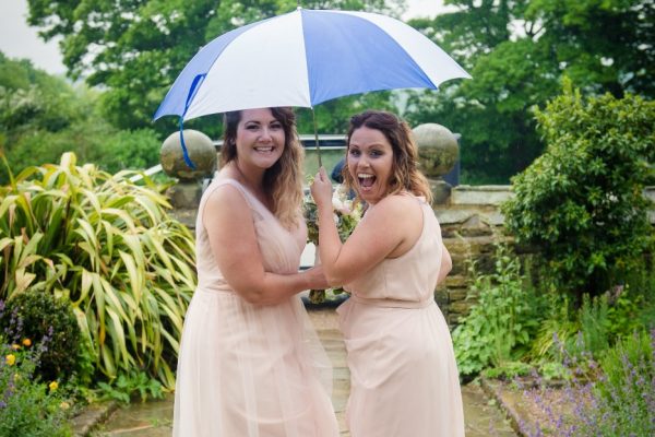 bridesmaids in rain