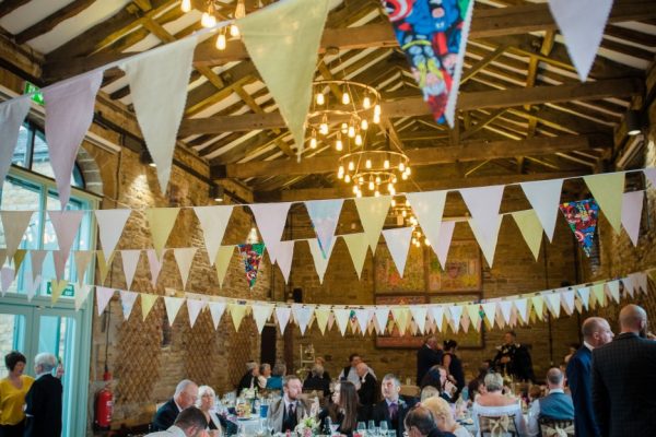 barn set up for wedding breakfast