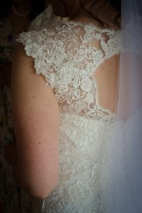 close up details of wedding dress