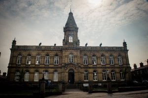 morning shot of victoria hall saltaire