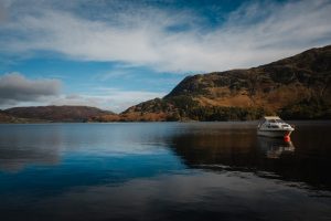 tranquil landscape lake and boat