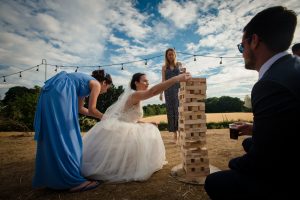 playing giant jenga and lawn games