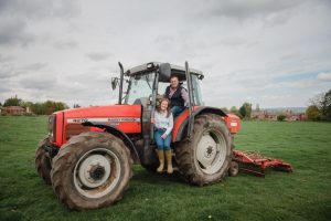 tractor and engaged couple