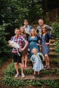 family posing for camera