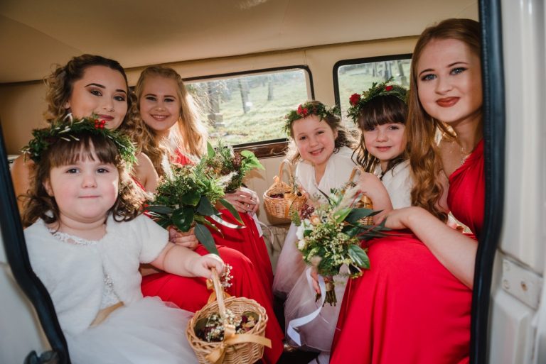 bridesmaids in the wedding car Marsden
