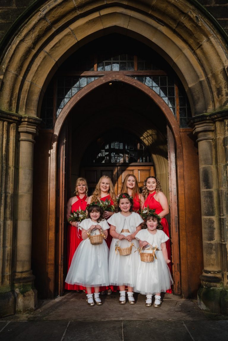 bridesmaids outside church door Marsden