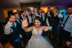 bride dances at wedding overhead shot
