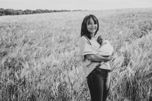 black and white portrait of mum and baby