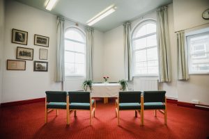 Room set up for wedding ceremony at Marsden Mechanics