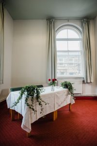 Room set up for wedding ceremony at Marsden Mechanics