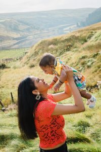 landscape photo of mum and baby