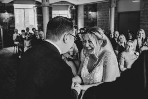 black and white image of the couple being declared husband and wife